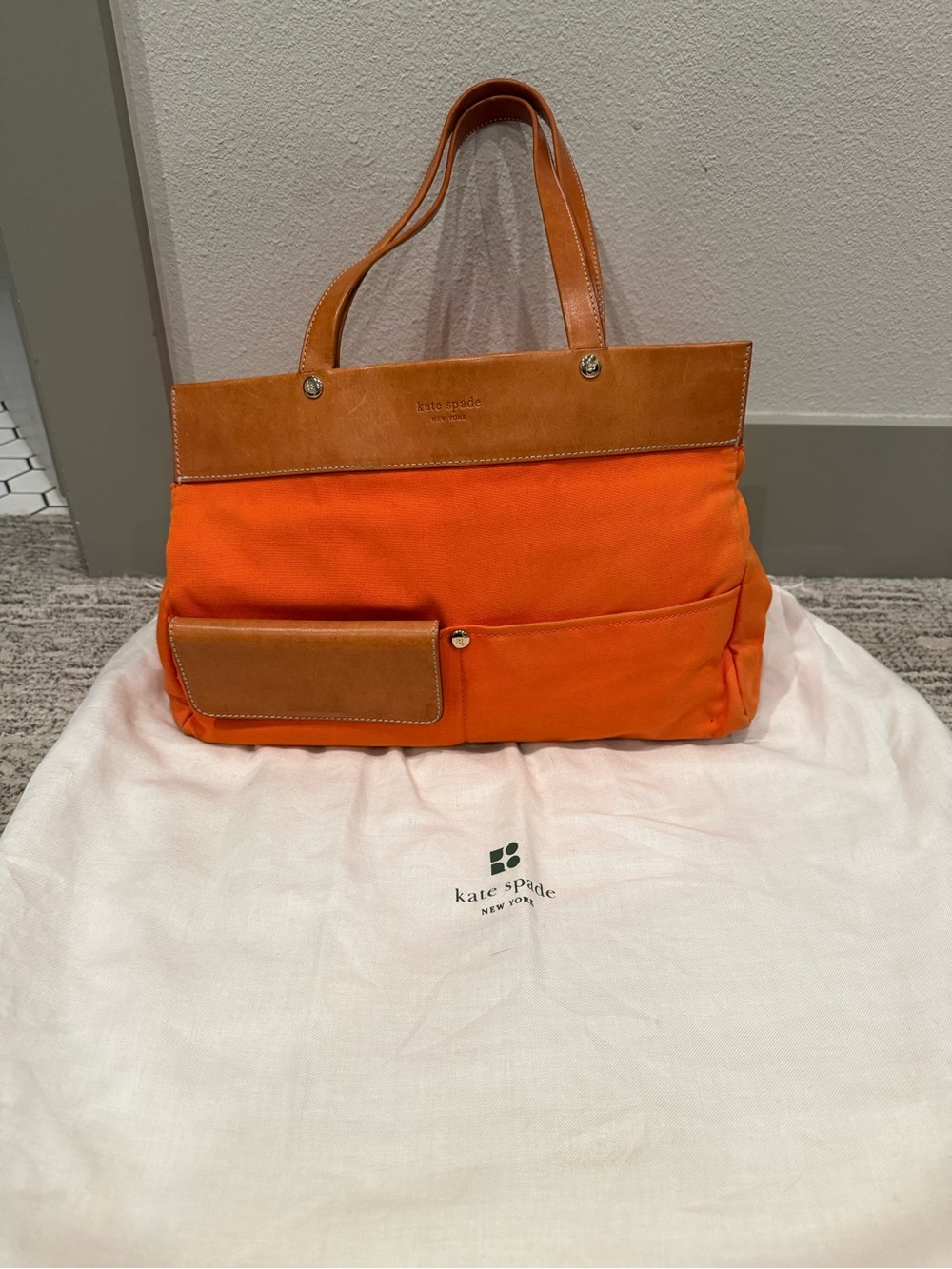 kate spade Orange Canvas Tote with Leather Trim